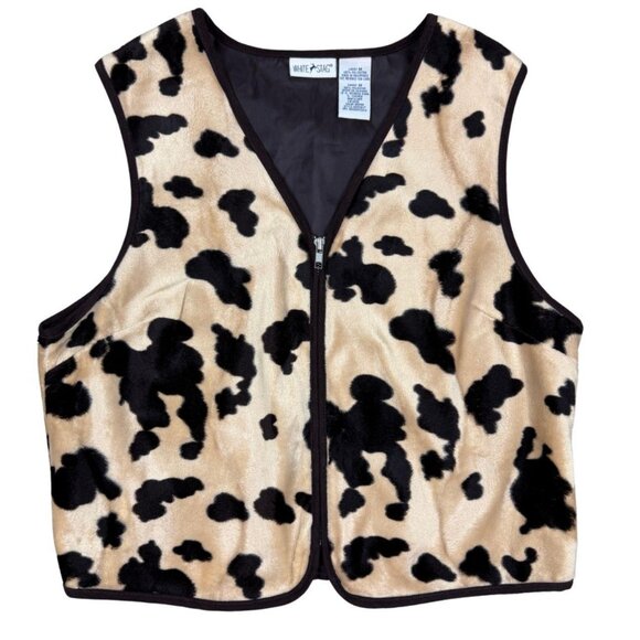 White Stag Jackets & Blazers - White Stag Cow Print Faux Fur Zip Vest Women’s Large